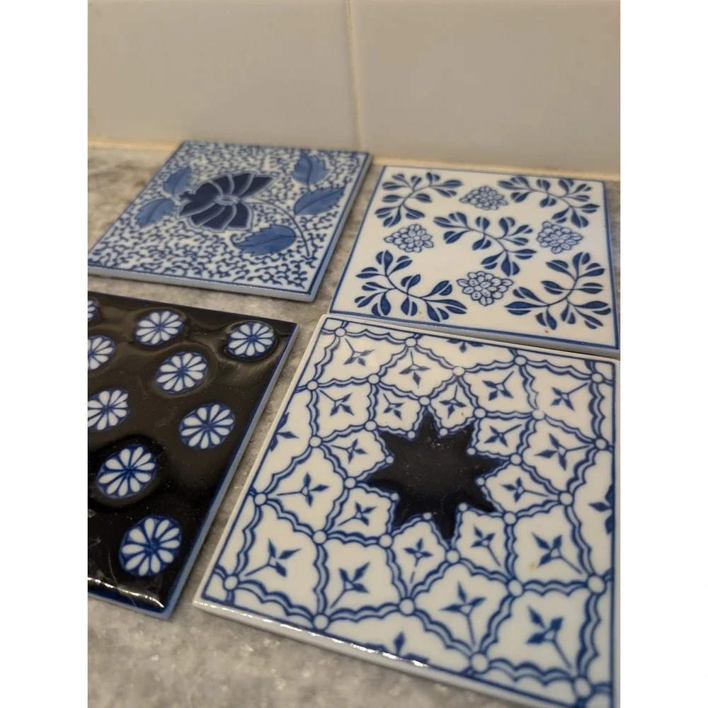 PIER 1 Imports Blue White Chinoiserie Tile Coaster Set Of 4, 4